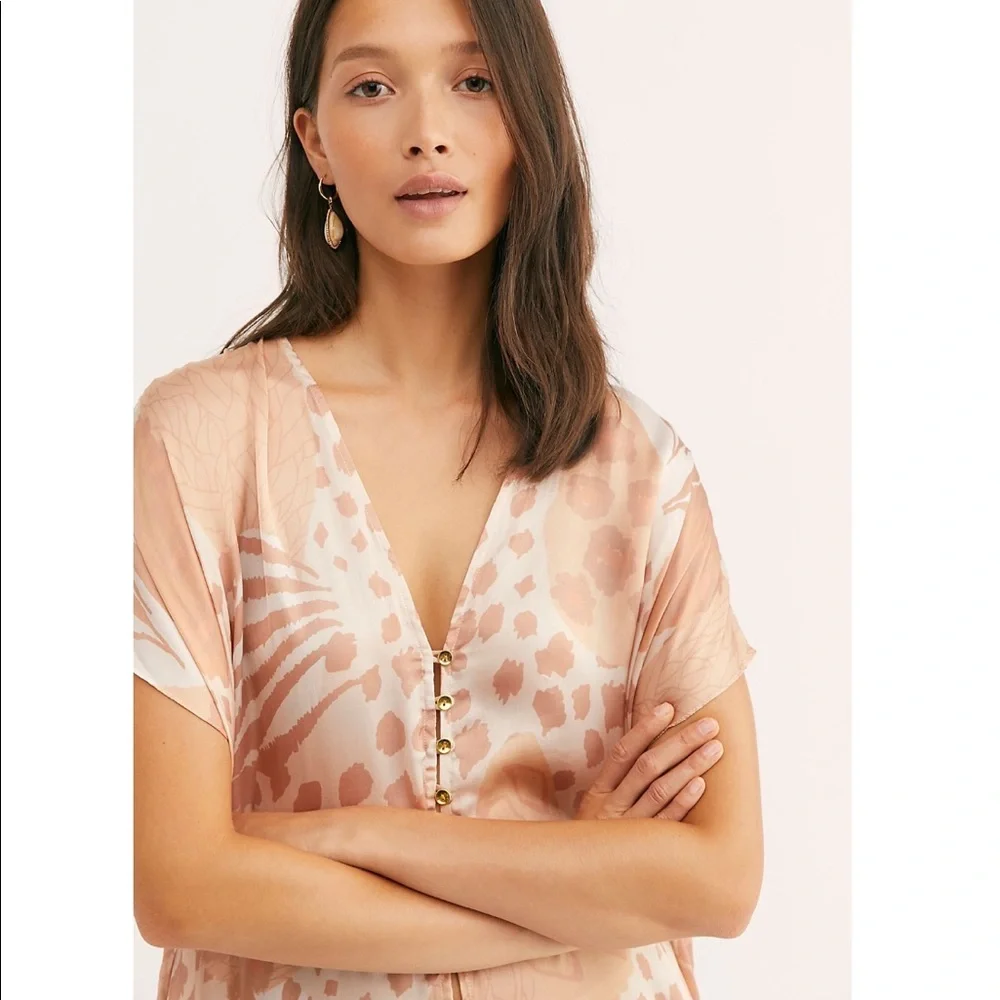 Free People x Carolina K Sera Silk Blend Harem Jumpsuit NWT Champagne Jungle XS
